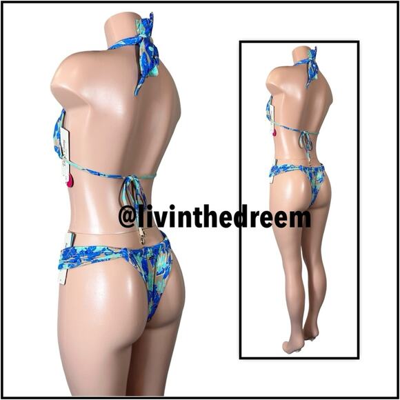 Beach Bunny Emilia Knot Halter Top & Delphin Tango Bottom BlueJungle Floral $206 - Picture 6 of 14
